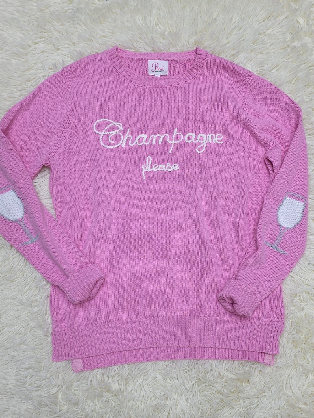 Pink Pineapple Crewneck Sweater with 'Champagne Please' Embroidery